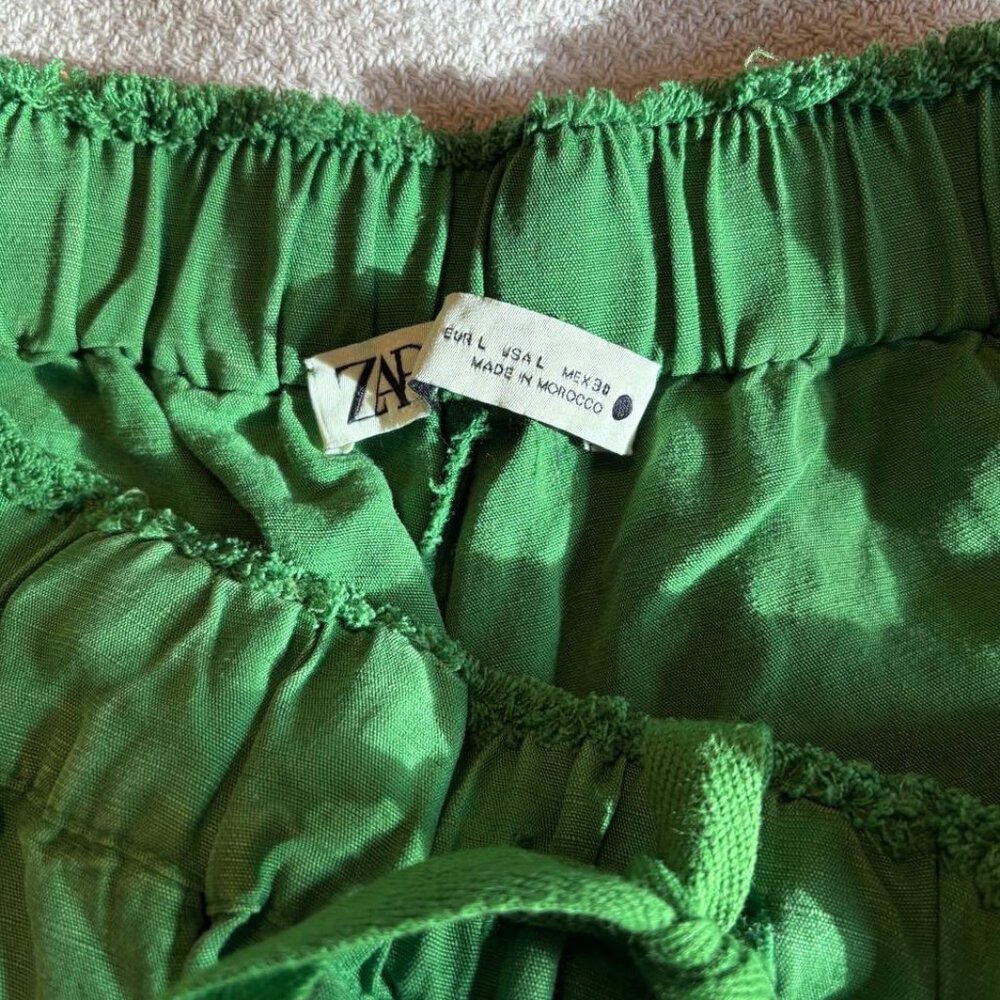 Zara Kelly Green Linen Blend Drawstring Pants - Picture 5 of 10